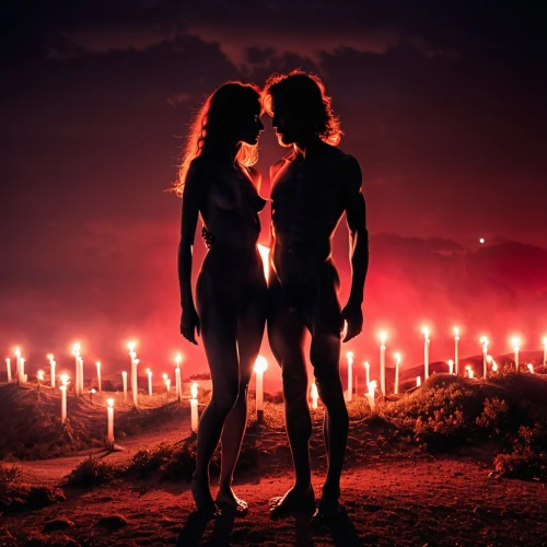 couple silhouette,adam and eve,burning man,firelight,ladyland,jerrie,kaylor,candlelights,fire background,romantic night,tropico,fire dance,garamantes,burlesques,redlight,cocorosie,neon body painting,halloween silhouettes,vivants,candlelit,Photography,Documentary Photography,Documentary Photography 31