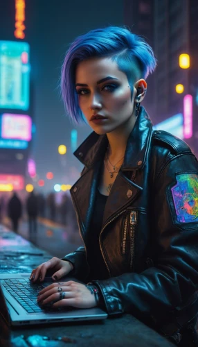 cyberpunk,cyberpunks,domino,shadowrun,cyberangels,girl at the computer,cyberscene,cyberia,dusk background,cyberpatrol,synth,neon human resources,jinx,neuromancer,cyberworld,cybertown,cypherpunks,nyx,cybernet,cybertrader,Illustration,Retro,Retro 22