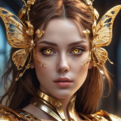 fantasy portrait,golden mask,golden crown,gold mask,gold foil mermaid,fantasy art,gold filigree,golden eyes,gold deer,gold leaf,diwata,amidala,gold eyes,gilded,gold crown,faerie,golden unicorn,aurum,faery,goldwind,Photography,General,Realistic