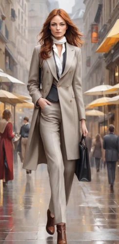 woman walking,woman in menswear,businesswoman,sprint woman,overcoat,spy visual,bussiness woman,business woman,sobchak,women fashion,trenchcoat,overcoats,girl walking away,menswear for women,paparizou,advertising figure,long coat,shopgirl,fashiontv,stock exchange broker,Digital Art,Classicism