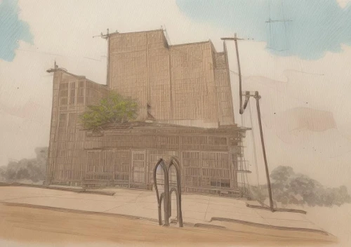 grain elevator,unbuilt,church painting,houston methodist,voortrekkers,voortrekker,dust plant,pcusa,grain plant,lusaka,concept art,hawksmoor,renderings,wardenclyffe,humphreville,grain storage,flour mill,silos,silo,water tower,Common,Common,None