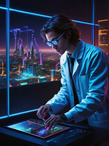 synth,cyberpunk,microsurgeon,man with a computer,neurologist,technologist,scientist,neurosurgeon,microscopist,doktor,biotech,electrophysiologist,elektroniki,jarvis,microbiologist,pathologist,laboratory,neurobiologist,technological,cyberscene,Conceptual Art,Fantasy,Fantasy 18