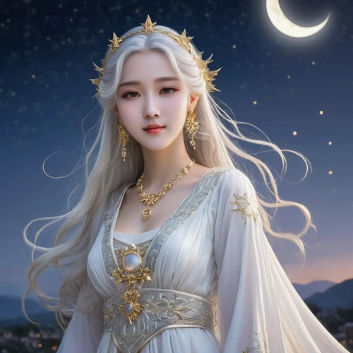 queen of the night,galadriel,luna,yiwen,gowon,nayong,zodiac sign libra,moon and star background,gorani,zuoyun,qiong,fantasy picture,moon and star,sun moon,ellinor,elenore,hyoon,sanxia,solar,ziu,Art,Classical Oil Painting,Classical Oil Painting 34