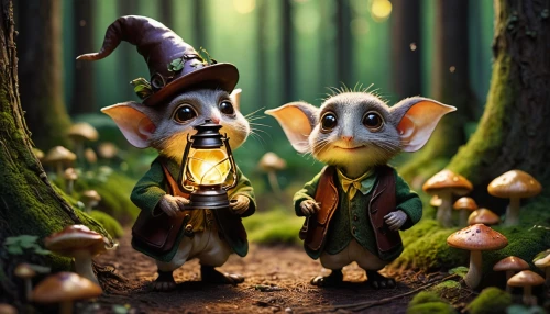 fairytale characters,whimsical animals,magical adventure,woodland animals,duendes,fairy forest,fairyland,enchanted forest,scandia gnomes,hobbits,fantasy picture,gnomes,fairy village,lampwick,cartoon forest,madagascans,despereaux,fairytale forest,acorns,3d fantasy,Art,Artistic Painting,Artistic Painting 27