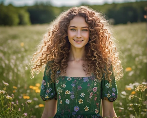 wilkenfeld,girl in flowers,beautiful girl with flowers,femke,virieu,dolezal,lagendijk,friederike,polona,mirjam,curly brunette,joosten,meadow,naturopath,melisende,meadow flowers,curly hair,valentijn,country dress,belenkaya,Illustration,American Style,American Style 15