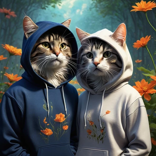 catanduva,catterns,two cats,hoodies,gatos,katzen,felids,thunderclan,tabbies,windclan,skyclan,felines,catsoulis,copycatting,cat lovers,autumn background,cat image,fall animals,riverclan,hoodie,Conceptual Art,Fantasy,Fantasy 28