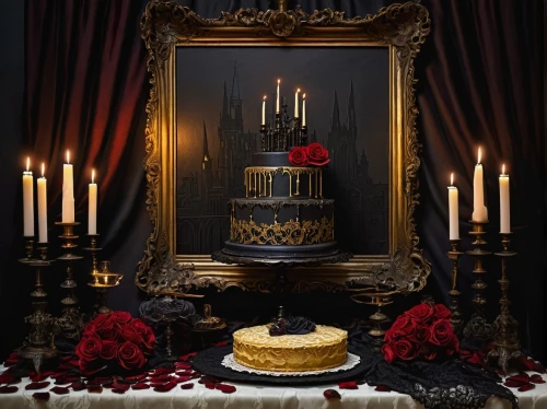 centrepiece,valentine candle,candelabra,advent wreath,decorative frame,malplaquet,candlestick for three candles,advent arrangement,the throne,golden candlestick,black candle,candelabras,advent decoration,altar,ofrenda,wedding frame,throne,christmas frame,baccarat,christmas gold and red deco,Illustration,Realistic Fantasy,Realistic Fantasy 08