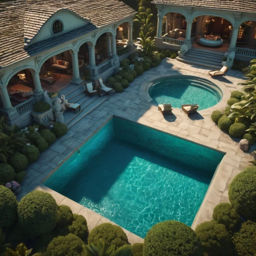pool house,3d render,3d rendering,mansion,swimming pool,holiday villa,luxury property,3d rendered,render,roof landscape,luxury home,pools,private house,outdoor pool,dreamhouse,large home,villa,beautiful home,hacienda,oasis,Photography,General,Fantasy