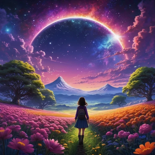 dream world,fantasy picture,moon and star background,cosmos,purple landscape,purple moon,dreamscape,fairy galaxy,little world,cosmos field,ultraviolet,colorful stars,universe,valley of the moon,star sky,majora,planetaria,la violetta,fantasia,sky rose,Illustration,Japanese style,Japanese Style 05