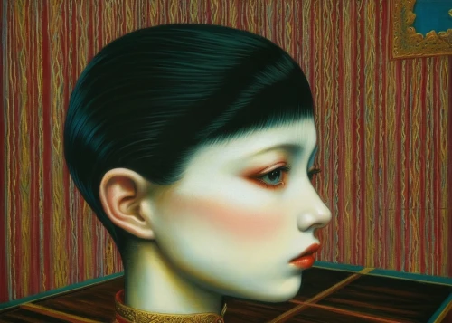 tretchikoff,yasumasa,magritte,deformations,art deco woman,paschke,mannikin,japanese woman,goude,surrealism,toshio,jianfeng,bloned portrait,waxwork,geisha girl,rankin,maiko,fantasy portrait,mystical portrait of a girl,artist's mannequin,Illustration,Realistic Fantasy,Realistic Fantasy 08