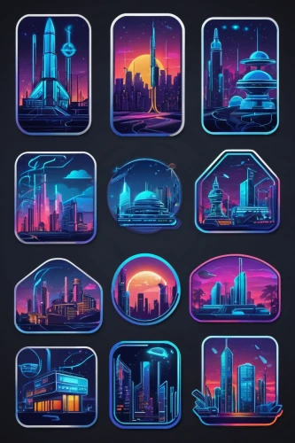 set of icons,icon set,systems icons,icon pack,cities,city blocks,city cities,circle icons,drink icons,megacorporations,mobile video game vector background,capcities,retro background,80's design,website icons,skylines,cool backgrounds,metropolises,instagram icons,futuristic landscape,Unique,Design,Sticker