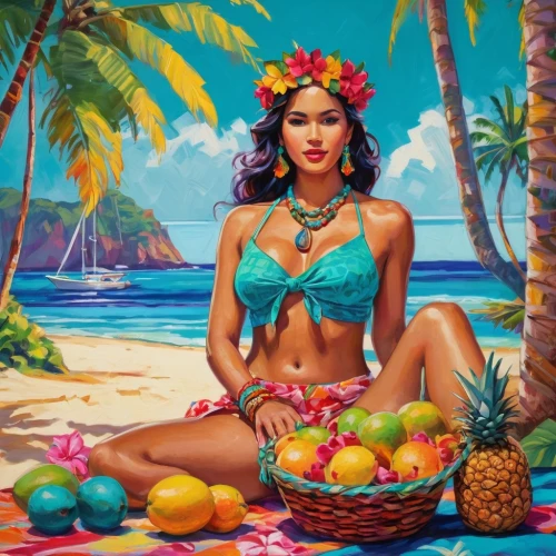 polynesian girl,tropico,tahitian,tretchikoff,hula,luau,hawaiiana,kanaloa,tropicalia,polynesian,colada,mexicana,tropicale,exoticism,bula,bahama,melina,polynesians,frutas,tahiti,Conceptual Art,Oil color,Oil Color 25