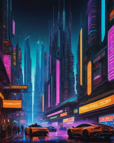 futuristic landscape,cybercity,cityscape,cyberpunk,cybertown,fantasy city,futuristic,metropolis,bladerunner,colorful city,polara,cyberscene,futurist,cyberworld,synth,neon arrows,city at night,cyberia,microdistrict,sci - fi,Art,Classical Oil Painting,Classical Oil Painting 28