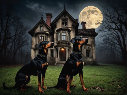 dobermans,hellhounds,witch house,bloodhounds,haunted house,the haunted house,ridgebacks,doghouses,baskervilles,halloween background,gothic style,dog house,rottweilers,haunted castle,houses clipart,gothic portrait,hounds,pinscher,dark gothic mood,fantasy picture,Art,Classical Oil Painting,Classical Oil Painting 28