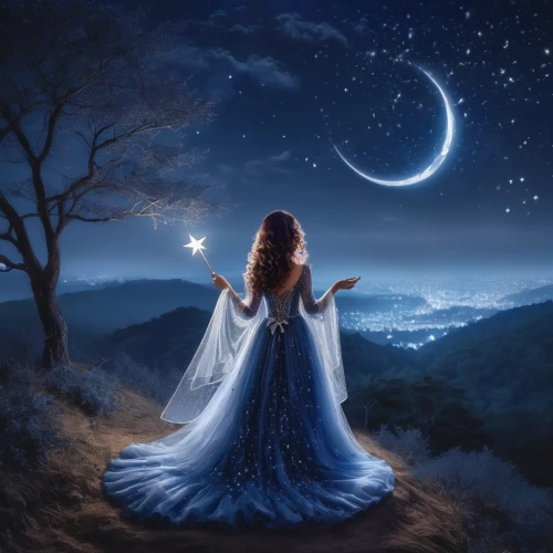 fantasy picture,blue moon rose,moonchild,moonbeams,nightdress,blue moon,moonlit night,queen of the night,dreamtime,blue enchantress,moonbeam,moonlighted,mystical portrait of a girl,light of night,enchantment,moonlight,moonlit,moon and star background,dreamscapes,celtic woman,Photography,Fashion Photography,Fashion Photography 04