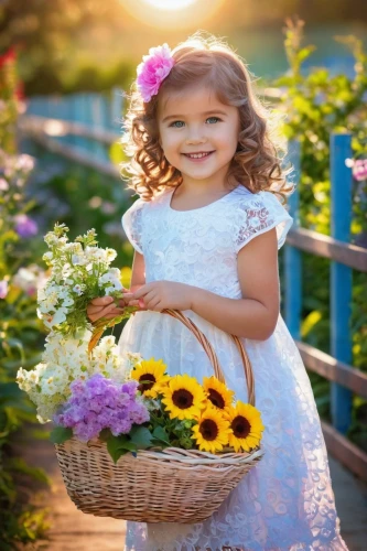 beautiful girl with flowers,girl in flowers,girl picking flowers,flowers in basket,flower girl,picking flowers,flower background,flower basket,little girl in pink dress,children's photo shoot,sunflower coloring,children's background,holding flowers,sunflower lace background,little flower,little girl dresses,splendor of flowers,elif,springtime background,girl in a wreath,Conceptual Art,Sci-Fi,Sci-Fi 04