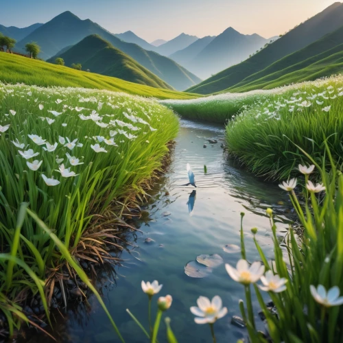 the valley of flowers,meadow landscape,alpine meadow,lilies of the valley,white water lilies,lilly of the valley,mountain meadow,nature wallpaper,mountain spring,alpine landscape,meadows of dew,salt meadow landscape,nature landscape,field of flowers,beautiful landscape,alpine flowers,rice field,rice fields,flower field,flower water,Conceptual Art,Fantasy,Fantasy 03