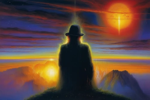 pilgrim,samuil,the pillar of light,eckankar,nyarlathotep,oracular,ascension,laser buddha mountain,redeemer,klaatu,hildebrandt,mediumship,pilgrimage,friedrich,guiding light,rosicrucianism,el salvador dali,the wanderer,zarathustra,centauri,Illustration,Realistic Fantasy,Realistic Fantasy 32