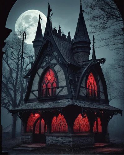 haunted cathedral,witch house,dark gothic mood,witch's house,the haunted house,haunted house,gothic style,ravenloft,gothic church,gothic,creepy house,haunted castle,black church,neogothic,ghost castle,the black church,house silhouette,fairy tale castle,mortuary,stave church,Illustration,Vector,Vector 17