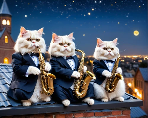 serenata,cat pageant,serenaders,tuxedoes,tuxes,brass band,oktoberfest cats,vintage cats,serenades,cat family,tuxedos,timpanists,saxophonists,cats on brick wall,trumpeters,carolers,cats,friskies,cat european,georgatos,Photography,General,Natural