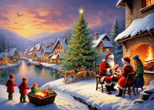 santa's village,christmas landscape,winter village,christmas scene,christmas snowy background,christmas town,carol singers,christmas village,carolers,nativity village,winter background,santa claus train,snow scene,christmasbackground,caroling,the occasion of christmas,elves flight,north pole,christmas market,winterplace,Art,Classical Oil Painting,Classical Oil Painting 08