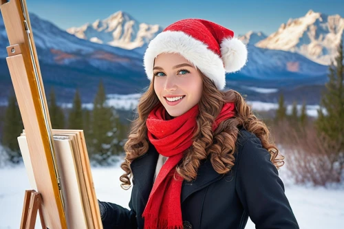 photo painting,christmas snowy background,art painting,winter background,watercolor christmas background,italian painter,blonde girl with christmas gift,painter,painting technique,meticulous painting,landscape background,christmas landscape,colored pencil background,airbrushing,oil painting,caricaturists,post impressionism,girl on a white background,christmas woman,painting,Art,Artistic Painting,Artistic Painting 03