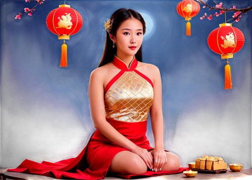 oriental girl,oriental princess,asian woman,red lantern,yangmei,sanxia,asian costume,qipao,guobao,guqin,jinling,qianwen,xiaohong,cheongsam,yifei,qibao,xiaofei,xianwen,oriental lantern,yufei,Illustration,Realistic Fantasy,Realistic Fantasy 01