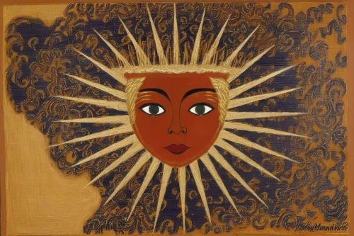 sun head,african art,sundiata,african woman,sun eye,khokhloma painting,anansi,indigenous painting,sun god,onyali,oshun,akilah,mvula,sankofa,african masks,sun,azilah,binti,olubunmi,nubian,Illustration,Realistic Fantasy,Realistic Fantasy 21