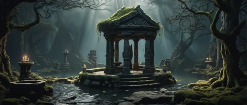 witch's house,fairy house,wishing well,mirkwood,mausoleum ruins,blackmoor,witch house,druidic,hall of the fallen,old graveyard,odditorium,elven forest,sanctum,shrine,necropolis,halloween background,labyrinthian,cartoon video game background,druidism,shrines,Conceptual Art,Daily,Daily 13