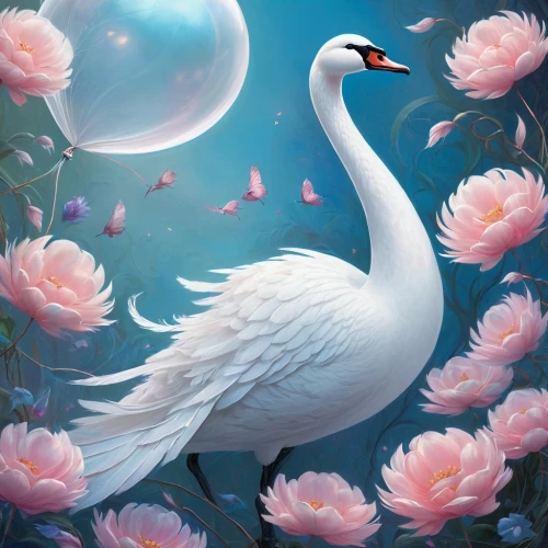 constellation swan,flower and bird illustration,swan lake,swan,white swan,cisne,egretta,trumpet of the swan,flamingo,flamingos,luigia,egrets,egret,gwe,white heron,crane,swans,fantasy picture,seel,swansong,Conceptual Art,Fantasy,Fantasy 17