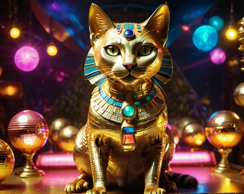 bastet,wadjet,kittani,goldtron,cat pageant,glitzier,golcuk,tutankhamun,prism ball,cybergold,kittenish,kitschy,engrams,pharaoh,catsoulis,gato,the cat,bubastis,tutankhamen,catty,Illustration,Realistic Fantasy,Realistic Fantasy 38