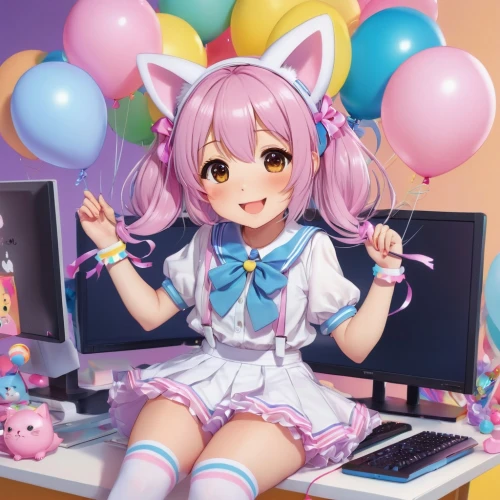 gyori,nyan,cpu,kawaiisu,decora,kirara,birthday banner background,kawaii,neko,kii,girl at the computer,cybercafes,djn,kawai,ognyan,ctb,tomo,kokoro,kotoka,chiodi,Illustration,Japanese style,Japanese Style 11