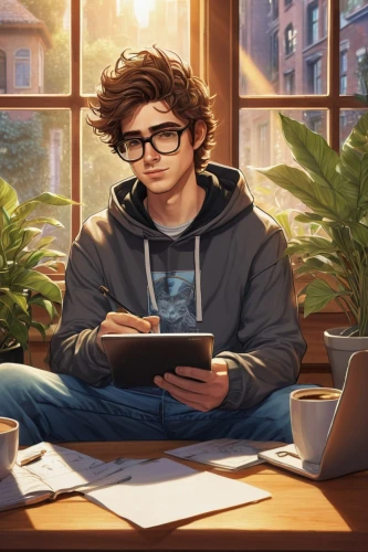 coffee and books,game illustration,bookworm,sci fiction illustration,man with a computer,girl studying,author,reading glasses,study,coffee background,tutor,male poses for drawing,bookman,computer addiction,illustrator,commissionner,studious,radowo,scholar,tutoring,Art,Classical Oil Painting,Classical Oil Painting 28