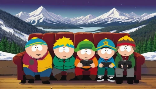 southpark,carolers,broflovski,cartman,eskimos,rockapella,barenaked,elves,caroling,carol singers,three wise men,the three wise men,huckleberries,alpine hats,sleigh ride,ataris,mountain fink,millencolin,bugaboos,radiohead,Illustration,Paper based,Paper Based 28