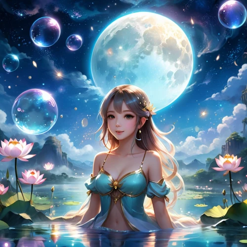 moon and star background,mermaid background,water lotus,fantasy picture,zodiac sign libra,fantasy art,water nymph,amphitrite,nami,underwater background,qixi,diaochan,stars and moon,horoscope libra,naiad,selene,fantasy portrait,moonlit night,moonlit,libra,Illustration,Realistic Fantasy,Realistic Fantasy 01