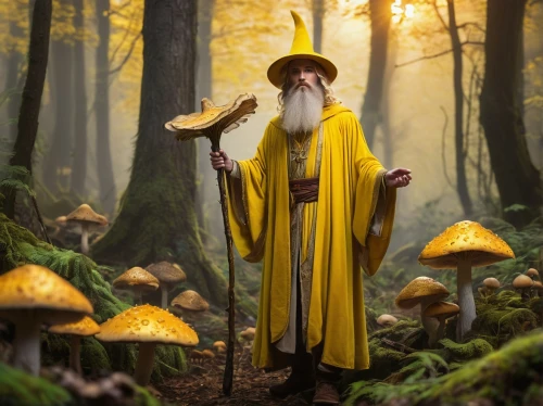 yellow mushroom,trumpet chanterelle,cantharellus,chanterelle,funnel chanterelles,the wizard,chanterelles,yellow boletus,radagast,hygrocybe,gandalf,wizard,rincewind,forest mushroom,pilz,conocybe,mycologist,witches boletus,druidic,holy forest,Art,Classical Oil Painting,Classical Oil Painting 17