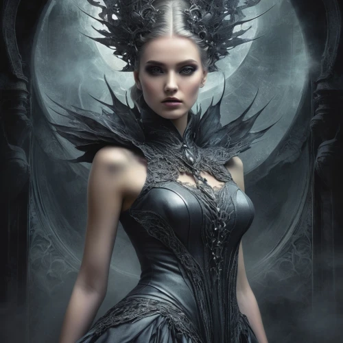 dark angel,gothic woman,hecate,black angel,maleficent,sorceress,queen of the night,gothic dress,black queen,malefic,mourning swan,fantasy art,evil fairy,demoness,the enchantress,fairy queen,seraphim,sorceresses,abaddon,gothic portrait,Illustration,Realistic Fantasy,Realistic Fantasy 16