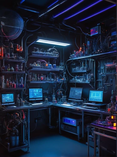 computer room,laboratory,cyberpunk,lab,the server room,computer workstation,batcave,hackerspace,biolab,research station,computerized,workbench,laboratories,spaceship interior,workstations,chemical laboratory,computerworld,cybersmith,lair,ufo interior,Illustration,American Style,American Style 03