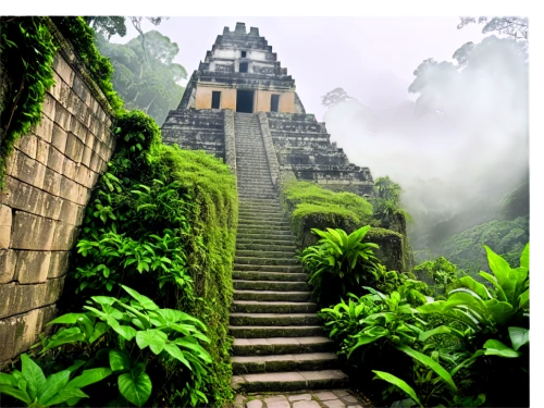 tikal,yavin,ubud,gondwanaland,stone stairway,step pyramid,temples,yaxchilan,picchu,catumbela,escalera,palenque,stairway to heaven,winding steps,xunantunich,pakal,vimana,toraja,stone pagoda,stairs to heaven,Illustration,Paper based,Paper Based 12