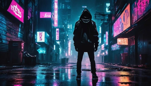 cyberpunk,noir,bladerunner,shinjuku,alleycat,nightstalkers,tokyo city,urban,oscura,alleyway,nacht,alley,neon arrows,tokyo,shibuya,cybercity,akira,walking in the rain,kabukiman,mongkok,Illustration,Black and White,Black and White 33