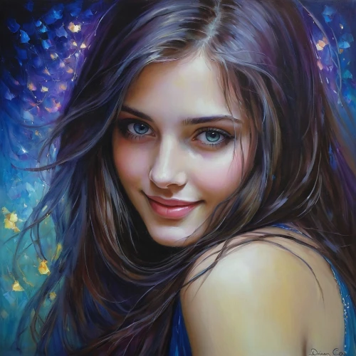 girl portrait,romantic portrait,mystical portrait of a girl,oil painting on canvas,young woman,oil painting,art painting,yuriev,donsky,young girl,evgenia,girl drawing,beautiful young woman,portrait of a girl,fantasy portrait,photo painting,behenna,dmitriev,fantasy art,bohemian art,Illustration,Realistic Fantasy,Realistic Fantasy 30