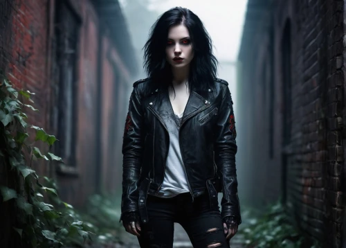 amaranthe,gothic woman,effy,salander,goth woman,gothika,leaden,ruelle,leathered,underworld,versaemerge,behenna,dark angel,biersack,leather jacket,apoptygma,alleyways,unseelie,alleyway,selene,Illustration,Realistic Fantasy,Realistic Fantasy 16