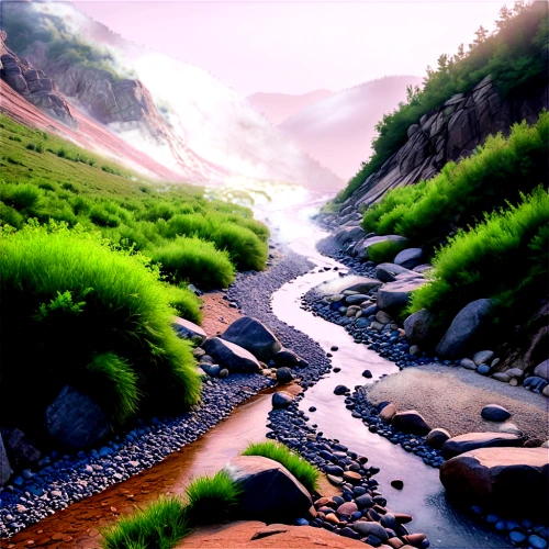 mountain stream,river landscape,flowing creek,river bank,mountain river,a river,streams,brook landscape,riverbeds,ravine,world digital painting,streamside,riverbed,landscape background,riverbank,valley,small landscape,digital painting,virtual landscape,flowing water,Illustration,Paper based,Paper Based 11