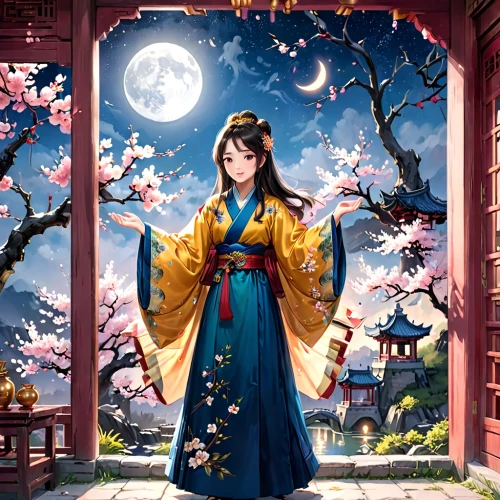 hanfu,chuseok,longmei,hanbok,diaochan,sanxia,qibao,plum blossoms,oriental princess,xiaojian,qingyi,joseon,japanese sakura background,tanabata,yuexiu,daiyu,yukata,mid-autumn festival,wulin,baiyun,Anime,Anime,General