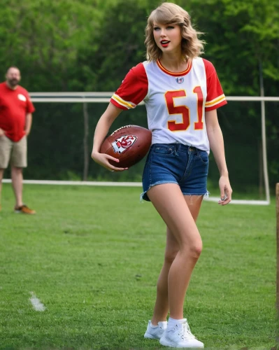 sports girl,in shorts,balancing on the football field,quarterback,football player,cheerleader,swiftlet,blindside,saylor,playing football,sporty,aylor,touchbacks,american football coach,tay,youth sports,jean shorts,footballs,shorts,taytay,Illustration,Paper based,Paper Based 26