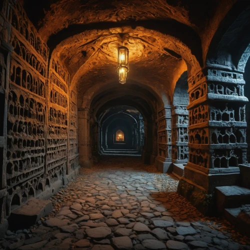 catacombs,passageway,cellar,catacomb,passageways,labyrinthian,hall of the fallen,ossuary,undercroft,hallway,dungeon,crypt,passage,doorways,theed,ossuaries,labyrinths,corridors,labyrinth,vaulted cellar,Photography,General,Fantasy