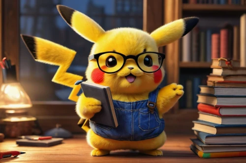 intelectual,pichu,pika,reading glasses,springmann,mbachu,pikachu,cute cartoon character,achu,librarian,bookstar,tutor,picacho,profesor,nerdy,hufflepuff,scholarly,studious,pancham,bookworm,Illustration,Realistic Fantasy,Realistic Fantasy 27