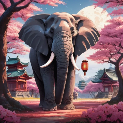 pink elephant,tantor,cartoon elephants,japanese sakura background,elephant ride,circus elephant,oriental,elephant,elephunk,oriental painting,dumbo,elephants,hathi,elephant camp,asian elephant,tembo,banaba,hanami,elefante,world digital painting,Illustration,Realistic Fantasy,Realistic Fantasy 25