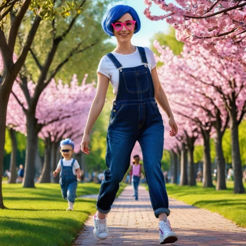 girl in overalls,woman walking,walking in a spring,lazytown,marinette,girl walking away,girl in flowers,anime japanese clothing,walk in a park,little girls walking,japanese sakura background,dungarees,spring background,fashion vector,sewing pattern girls,women fashion,denim jumpsuit,walk with the children,springtime background,walking,Photography,General,Realistic