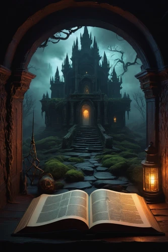 spellbook,ravenloft,halloween background,storybook,magic book,book wallpaper,fantasy picture,shadowgate,fablehaven,cartoon video game background,witch's house,scriptorium,hallowed,blackthorne,storybooks,gamebooks,halloween wallpaper,magic grimoire,lectio,haunted cathedral,Conceptual Art,Oil color,Oil Color 17